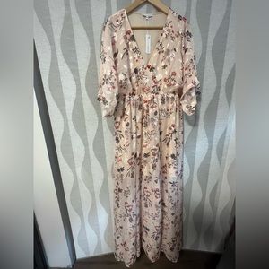 Baltic Born Luca Jacquard Kimono Maxi Dress. Floral with Pink Base. Size XL.
